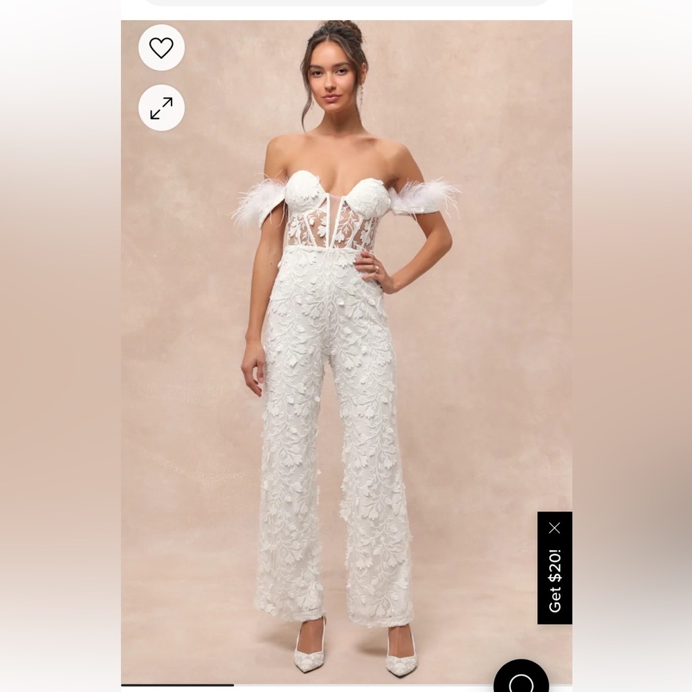 Lulus white embellished off shoulder jumpsuit